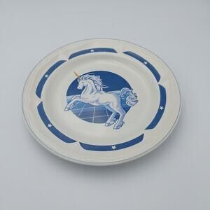Vtg Replacement Tienshan Stoneware Blue‎ Unicorn Fantasy Salad Plate 7.5"